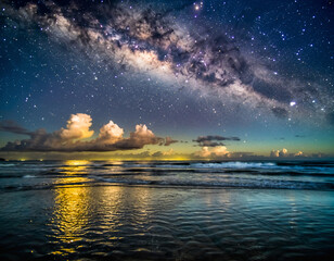 night landscape with moon and stars