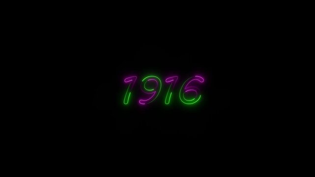 Glowing neon 1916 text with screen effects of technological failures. Concept of counting years. Past year technology concept black background