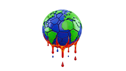 Melting Earth globe with fiery drips