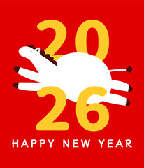 Cute Traditional Chinese Horse Illustration for Lunar New Year 2026 Background Card with Happy New Year Text