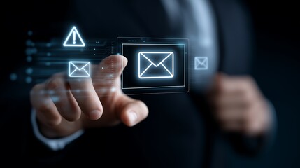 Obraz premium Digital Email Threat Prevention Scene with Augmented Reality Inbox Highlighting Phishing Warning 