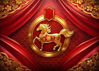 Luxurious Golden Horse Backdrop for Chinese New Year Celebration