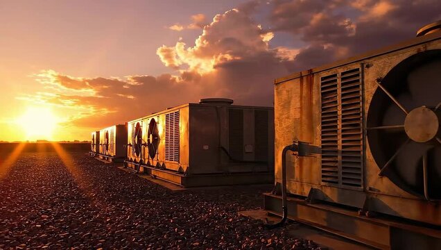 Industrial Air Conditioning Units at Sunset.