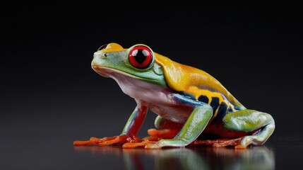 Naklejka premium Colorful tree frog with bright eyes in studio lighting display