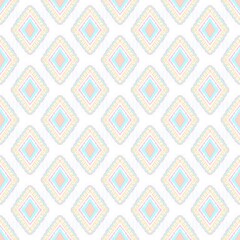 Ikat, Seamless, Pattern, Ethnic, Tribal, Boho, Bohemian, Geometric, Abstract, Ornament, Traditional, Native, Aztec, Hand-drawn, Watercolor texture, Pastel, Soft, Pink, Blue, Turquoise, White backgroun