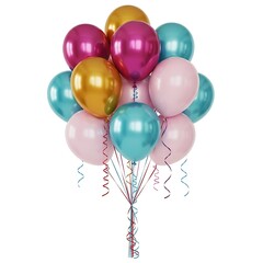 Colorful metallic balloons with curling ribbons ready for celebration