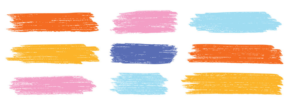 Hand drawn colorful scratch crayon brush strokes vector design element isolated in transparent background