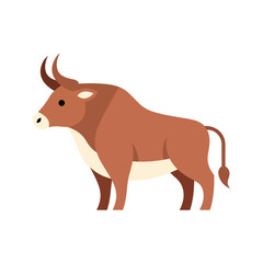 Brown Cow Standing with Horns and Tail.