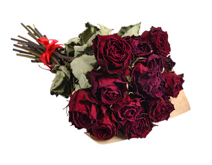 Dried Red Roses bouquet isolated on transparent png