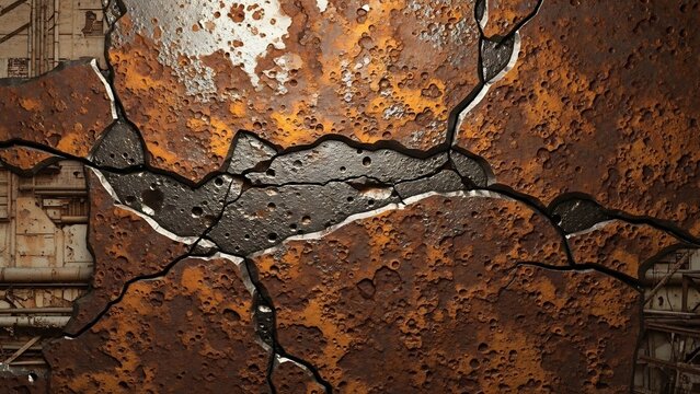 Cracked and rusted metal texture with industrial background