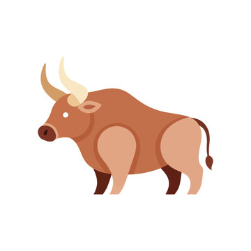 Brown Bull Cartoon Illustration with Horns.