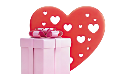 Pink Gift Box with Heart Background