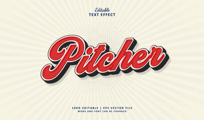Pitcher Editable Text Effect Style  3d Vintage College Sport