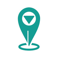 Teal Location Pin Icon with Downward Triangle.