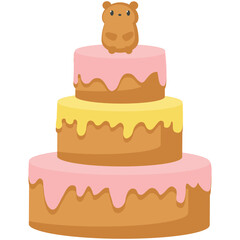 Cartoon cake vector. Birthday party celebration icon. Flat dessert food for baby shower isolated on white background