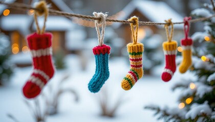 Colorful Knitted Christmas Stockings Hanging