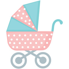 Baby carriage vector stroller child pram cartoon icon. Perambulator trolley for born infant kid isolated on white background