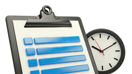 Clipboard with checklist and clock