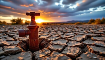 Dry Earth and Rusty Valve Sunset