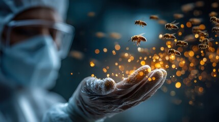 A scientist in protective gear releasing sterile insects for research purposes.