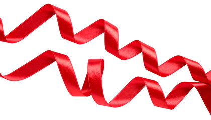 Long wavy red satin ribbon isolated on transparent png