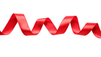 Long wavy red satin ribbon isolated on transparent png