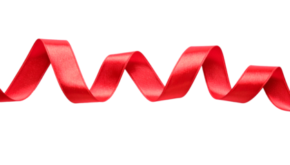 Long wavy red satin ribbon isolated on transparent png