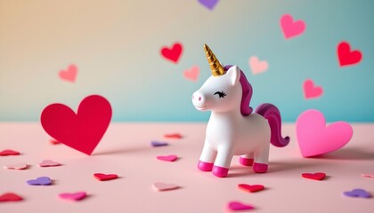 Whimsical Unicorn and Vibrant Heart Scene Dreamy Light