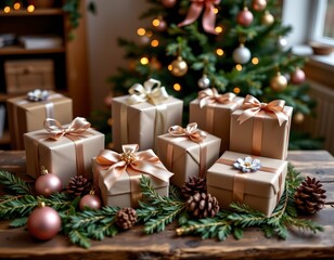 Warm Holiday Gift Scene with Festive Decorations