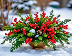 Festive Evergreen Centerpiece with Berries and Pinecones Winter Light
