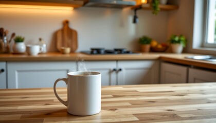 Modern Coffee Mug Wooden Surface Cozy Kitchen