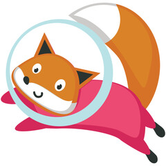 Cartoon funny fox cosmonaut in spacesuit vector. Cute animal astronaut character isolated on white background. Cosmos exploration, cosmic travel and astronomy science