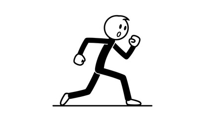 Simple stick figure running with a determined expression.