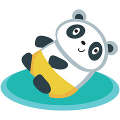 Cute panda jumping on trampoline vector doodle icon. Funny exercise for cartoon baby bear. Energetic kid animal having fun and healthy activity. Little sport character and fitness isolated on white