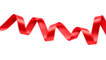 Long wavy red satin ribbon isolated on transparent png