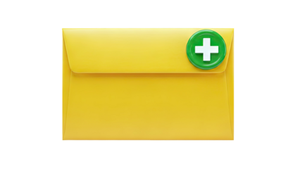 Yellow envelope with green cross emblem