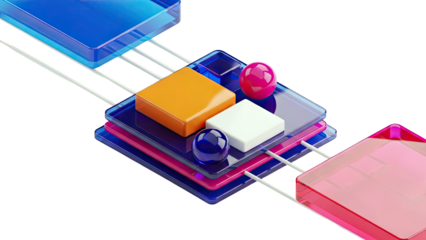 3D Abstract Composition with Geometric Shapes and Translucent Layers