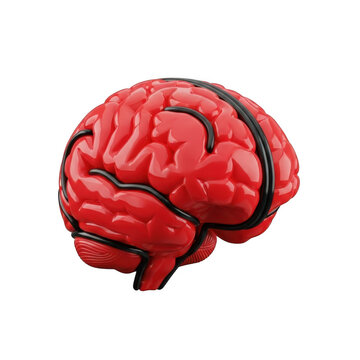 3d red brain icon isolated on transparent background