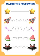 Cute Match the Following Tracing Worksheet for Kids &ndash; Preschool Learning Activity