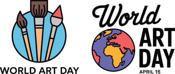 Obraz premium Artist Brushes and Colorful Globe for April 15 World Art Day, Tools, Universal Visual Arts Celebration, and Design Education Vector Illustration