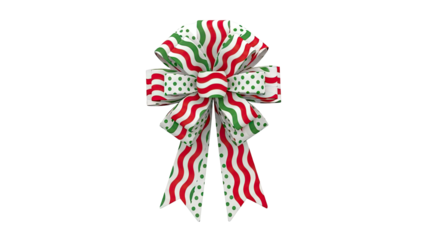 Christmas Bow with Red and Green Wavy Stripes and Polka Dots