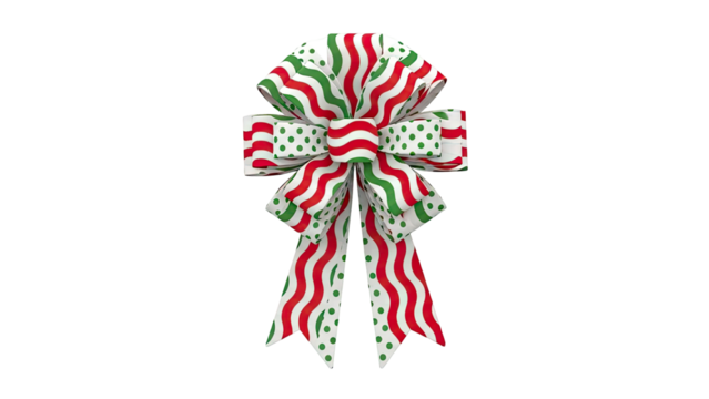 Christmas Bow with Red and Green Wavy Stripes and Polka Dots - Powered by Adobe