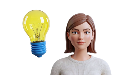 3D Character with a Light Bulb Symbolizing an Idea