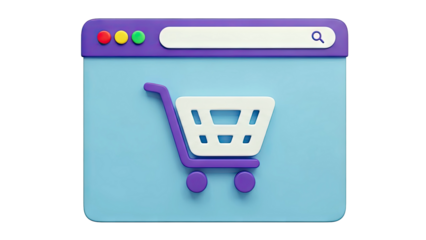 3D Shopping Cart Icon on Browser Window