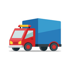 Cartoon Delivery Truck with Blue Cargo Box.