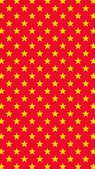 Repeated pattern of yellow five-pointed stars arranged diagonally across a solid red background