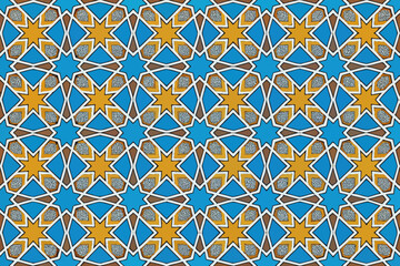 Intricate Islamic Star Geometric Pattern in Blue and Gold