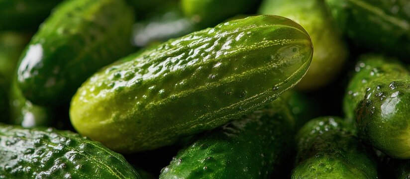 Close-up of green, bumpy pickles with light reflections