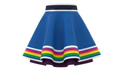 Blue A-line skirt with rainbow stripe hem and purple underskirt