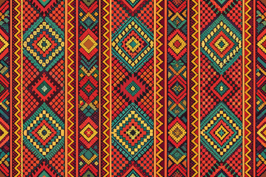 Vibrant Andean Textile Pattern with Geometric Motifs